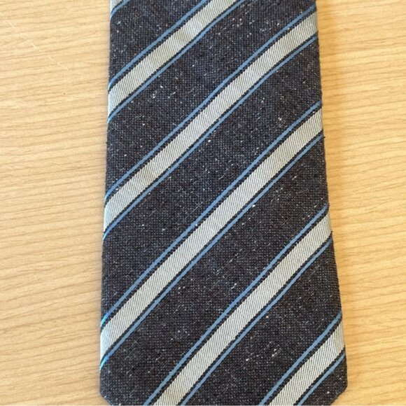 Canali Dark Grey, Silver, Blue Silk/Cotton Blend Striped Tie - Picture 2 of 8